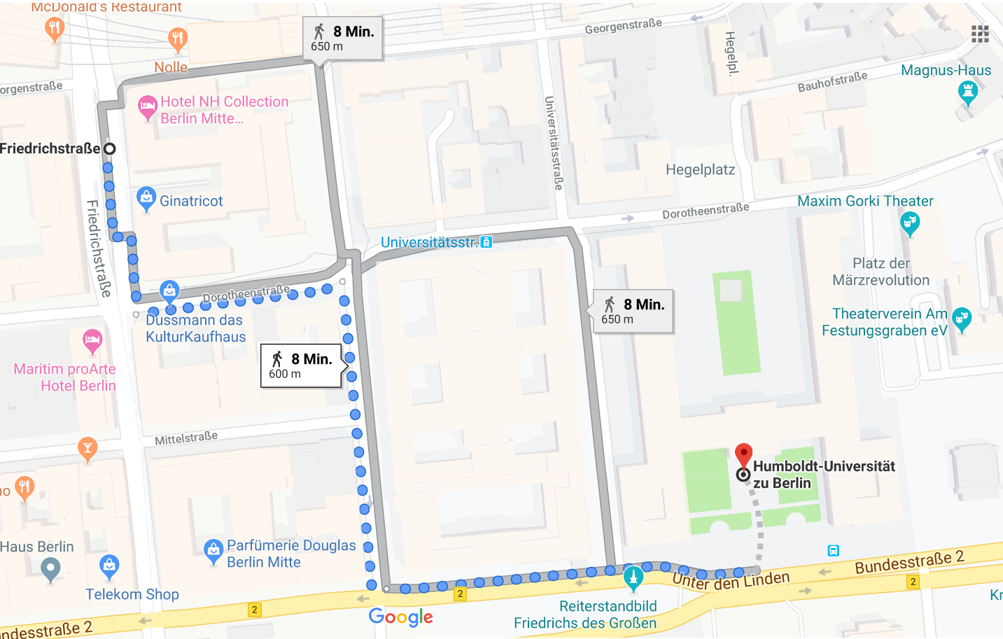Kartenausschnitt zur Beschreibung des Fußwegs, Quelle: Google Maps